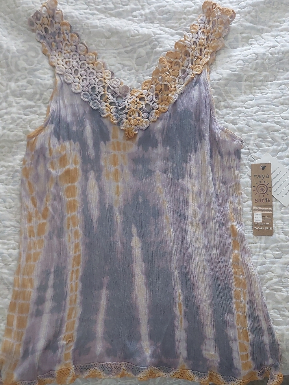 raya sun Lavender and Mustard Tie-Dye Lace V-Neck Camisole